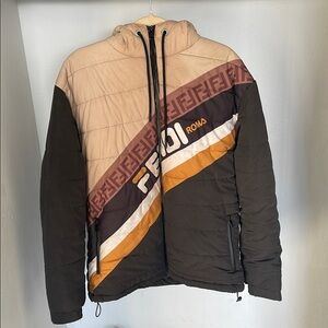 Fendi Cream and Black Puffer Jacket with Quilted Design